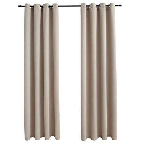 Gordijn verduisterend met metalen ringen 2 st 140x175 cm beige 2