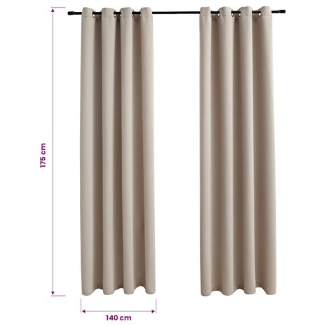 Gordijn verduisterend met metalen ringen 2 st 140x175 cm beige 6