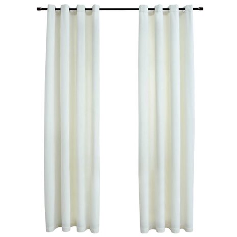 Gordijn verduisterend met ringen 2 st 140x175 cm fluweel cr&egrave;me 2