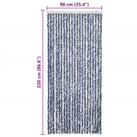 Vliegengordijn 90x220 cm chenille blauw, wit en zilver 7