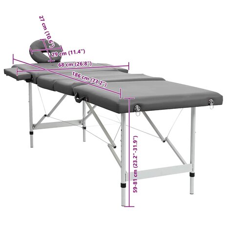 Massagetafel met 4 zones 186x68 cm aluminium frame antraciet 9