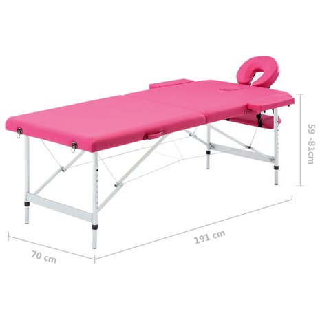 Massagetafel inklapbaar 2 zones aluminum roze 9