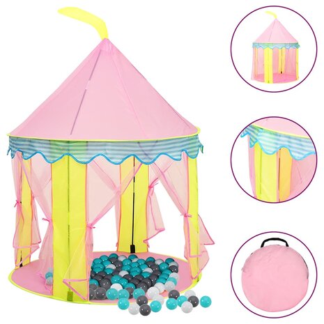 Kinderspeeltent met 250 ballen 100x100x127 cm roze 1
