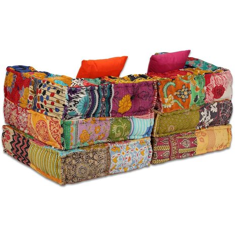 Poef tweezits modulair stof patchwork 9