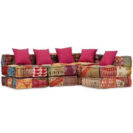 Poef vierzits modulair stof patchwork 1