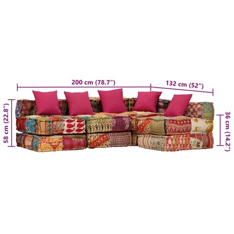 Poef vierzits modulair stof patchwork 9