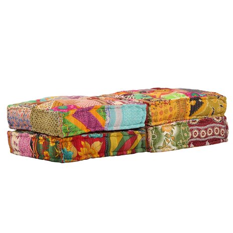 Poef tweezits modulair stof patchwork 5