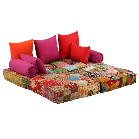 Poef tweezits modulair stof patchwork 9