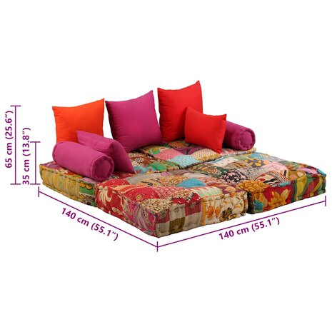 Poef tweezits modulair stof patchwork 12