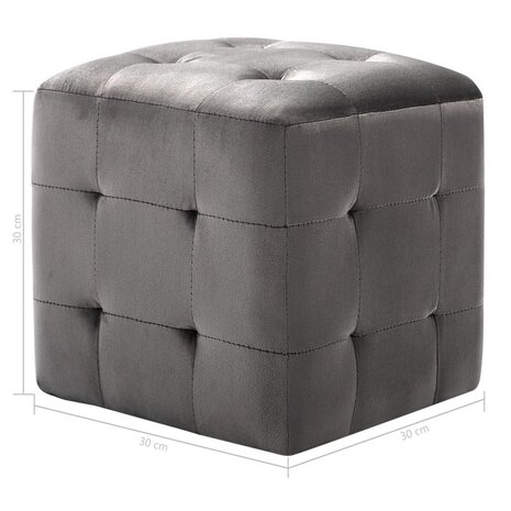 Poef 2 st 30x30x30 cm fluweel grijs 6