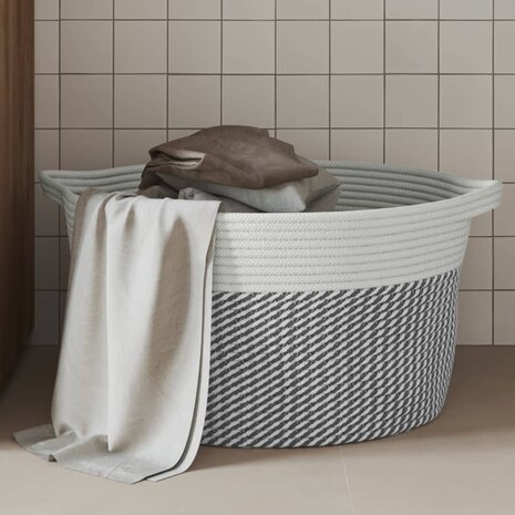 Opbergmand &Oslash; 40x25 cm katoen grijs en wit 1
