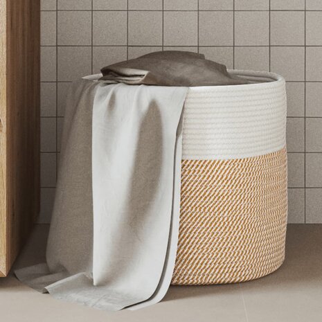Opbergmand &Oslash; 40x35 cm katoen bruin en wit 1