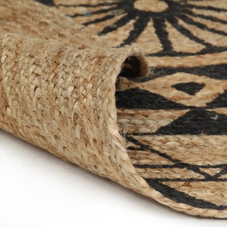 Vloerkleed handgemaakt met zwarte print 90 cm jute 2