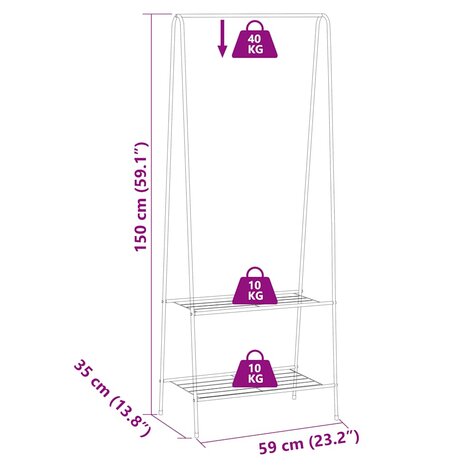 Kledingrek 59x35x150 cm zwart 5