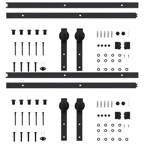 Hardwaresets voor schuifdeuren 2 st 183 cm staal zwart 4
