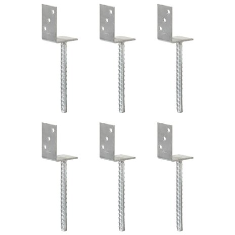 Grondankers 6 st 8x6x30 cm gegalvaniseerd staal zilverkleurig 1