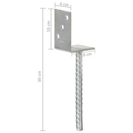 Grondankers 6 st 8x6x30 cm gegalvaniseerd staal zilverkleurig 7