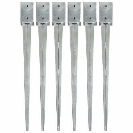 Grondpinnen 6 st 9x9x90 cm gegalvaniseerd staal zilverkleurig 1