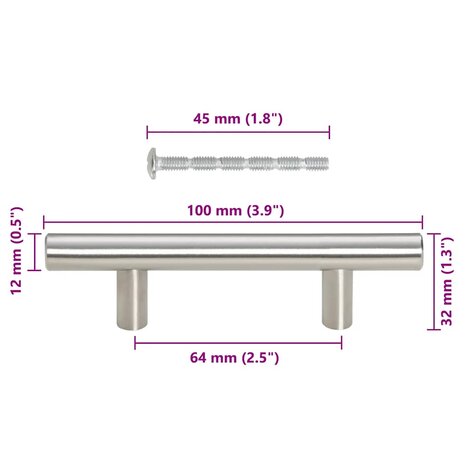 Handvatten 10 st 64 mm roestvrij staal zilverkleurig 10