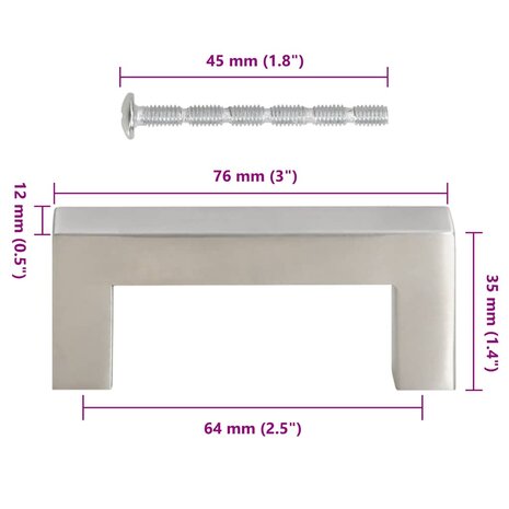 Handvatten 10 st 64 mm roestvrij staal zilverkleurig 10