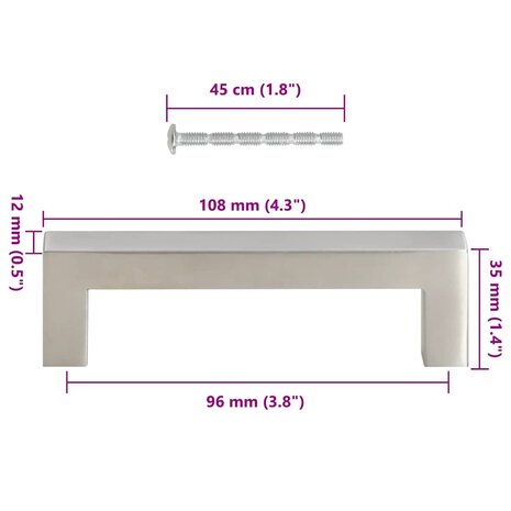 Handvatten 10 st 96 mm roestvrij staal zilverkleurig 10