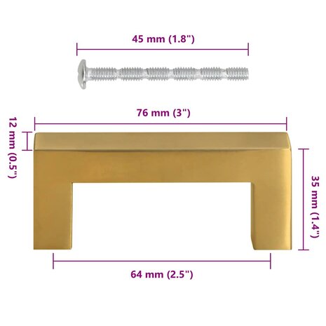 Handvatten 10 st 64 mm roestvrij staal goudkleurig 10