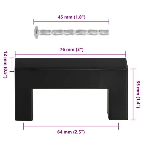 Handvatten 10 st 64 mm roestvrij staal zwart 10
