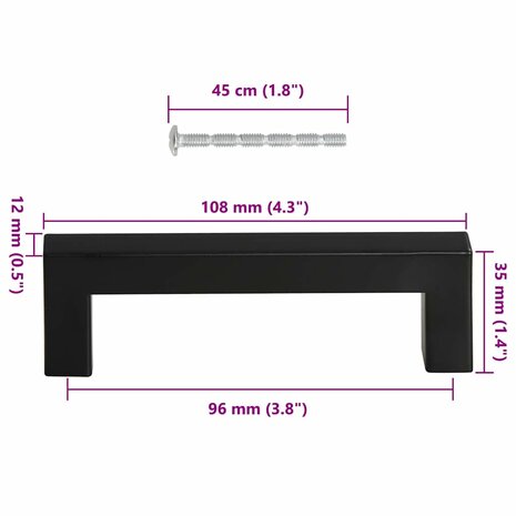 Handvatten 10 st 96 mm roestvrij staal zwart 10
