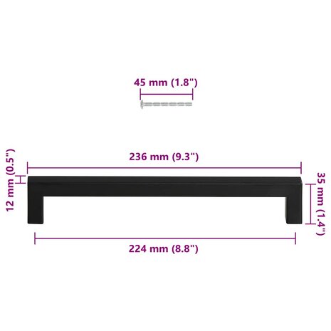 Handvatten 5 st 224 mm roestvrij staal zwart 10