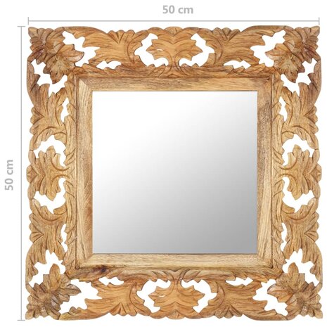 Spiegel handgesneden 50x50 cm massief mangohout bruin 6