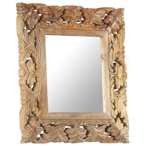 Spiegel handgesneden 50x50 cm massief mangohout bruin 8