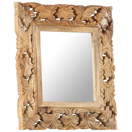 Spiegel handgesneden 50x50 cm massief mangohout bruin 9