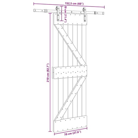 Schuifdeur NARVIK Naturel en Zwart 70 x 210 cm (152,5 cm) 8