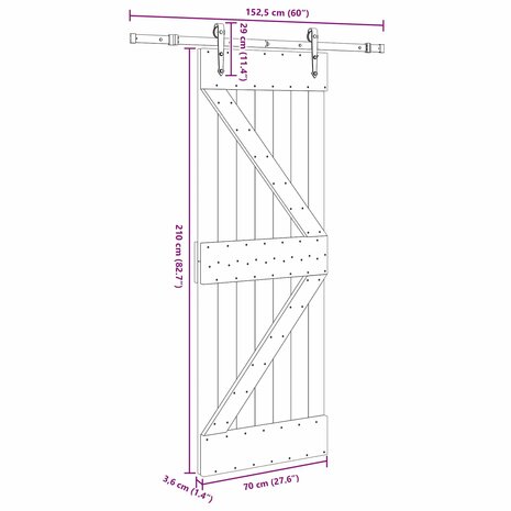 Schuifdeur NARVIK Naturel en Zwart 70 x 210 cm (152,5 cm) 8