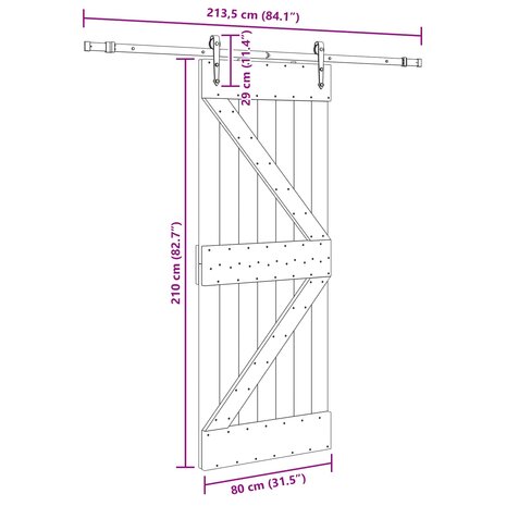 Schuifdeur NARVIK Naturel en Zwart 80 x 210 cm (213,5 cm) 8