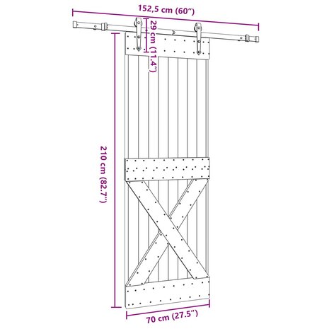 Schuifdeur NARVIK Naturel en Zwart 70 x 210 cm (152,5 cm) 8