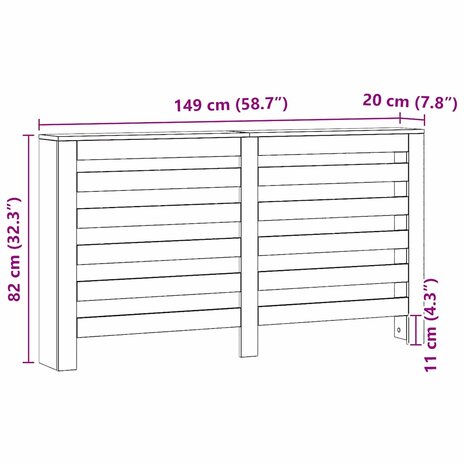 Radiatorombouw 149x20x82 cm bewerkt hout artisanaal eikenkleur 8