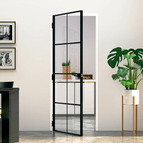 Binnendeur 76x201,5 cm gehard glas en aluminium smal zwart 1