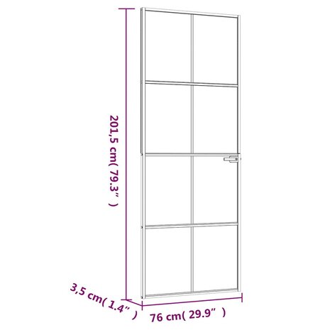 Binnendeur 76x201,5 cm gehard glas en aluminium smal zwart 8