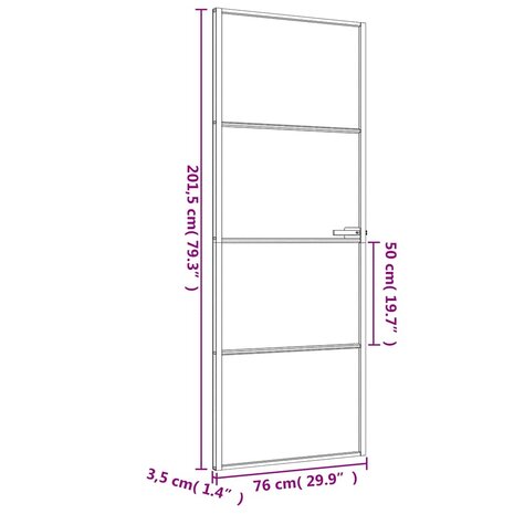 Binnendeur smal 76x201,5 cm gehard glas en aluminium zwart 9