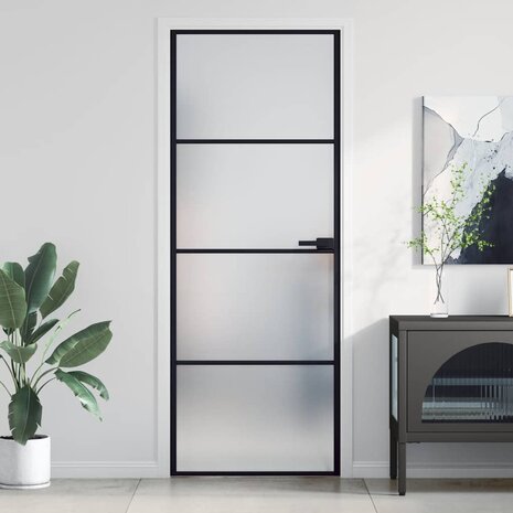 Binnendeur smal 76x201,5 cm gehard glas en aluminium zwart 1