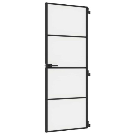 Binnendeur smal 76x201,5 cm gehard glas en aluminium zwart 2