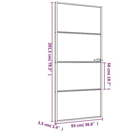 Binnendeur smal 93x201,5 cm gehard glas en aluminium zwart 9
