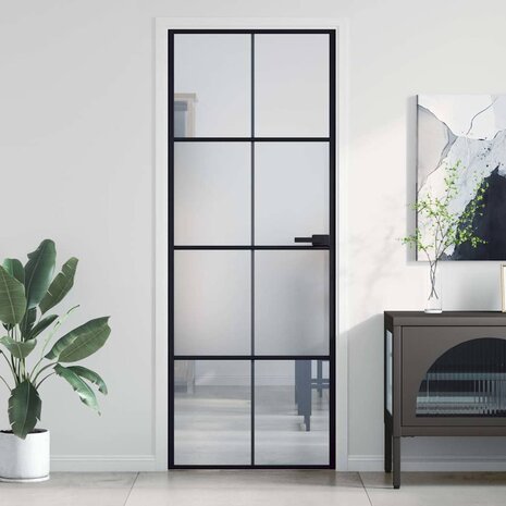 Binnendeur smal 76x201,5 cm gehard glas en aluminium zwart 1