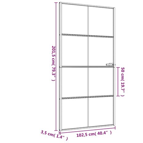 Binnendeur smal 102,5x201,5 cm gehard glas en aluminium zwart 9