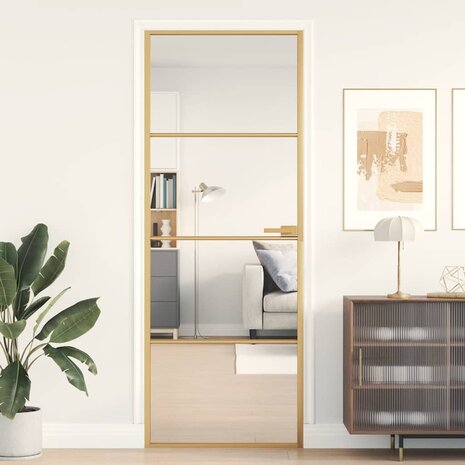 Binnendeur smal 76x201,5 cm gehard glas en aluminium goudkleur 1
