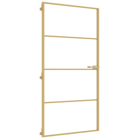 Binnendeur smal 102,5x201,5 cm gehard glas en aluminium goud 2