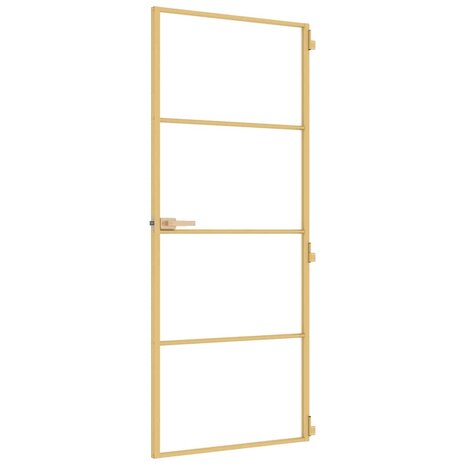 Binnendeur smal 83x201,5 cm gehard glas en aluminium goudkleur 4