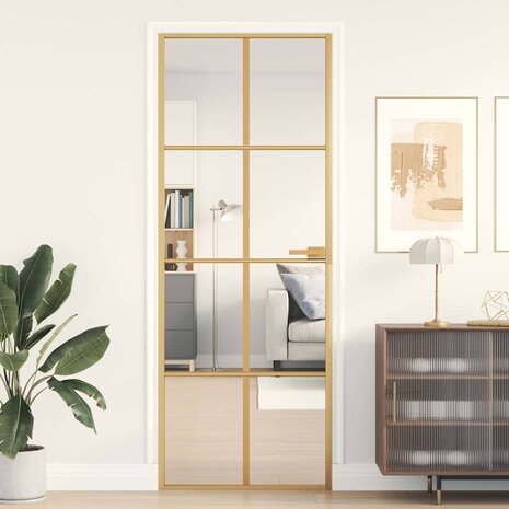 Binnendeur smal 76x201,5 cm gehard glas en aluminium goudkleur 1