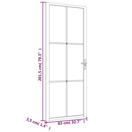 Binnendeur 83x201,5 cm ESG-glas en aluminium wit 7